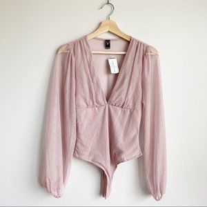 Windsor Pink Sparkle Sequin Bodysuit Puff Sleeve M